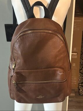 Coach Brown Pebbled Leather Backpack with Gold Hardware